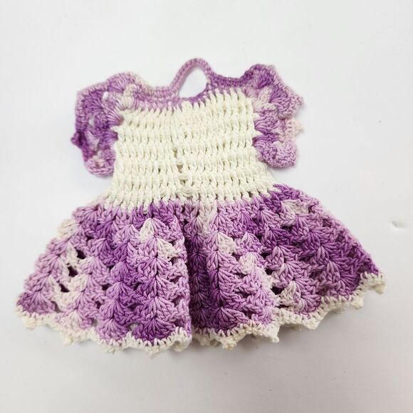 Vintage Crocheted Dress Hot Pad Lavendar and White - Picture 4 of 4